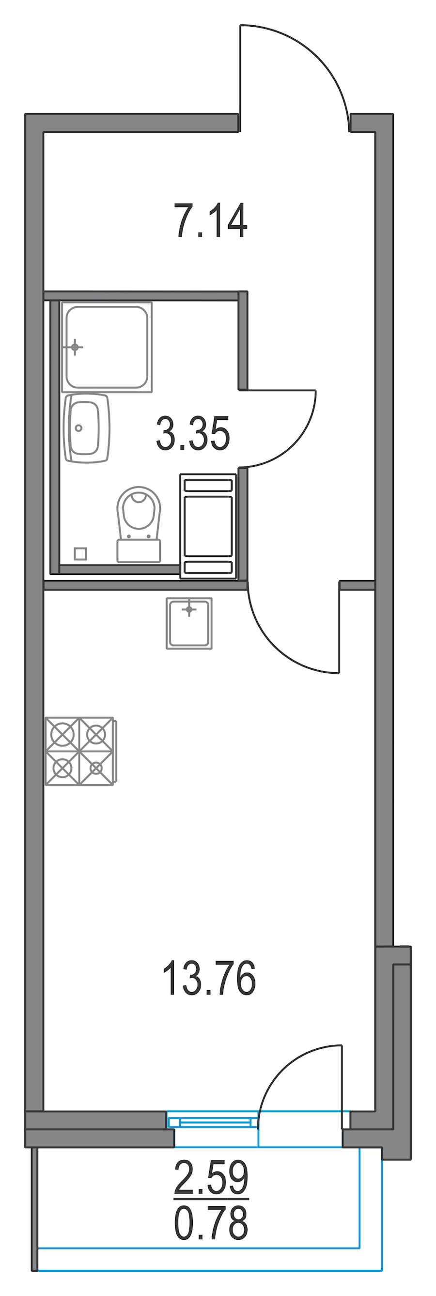 Квартира студия 24.25 м², 19/25 эт., ЖК «Приморский квартал»